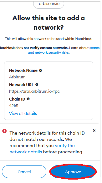 metamask approve arbitrum network