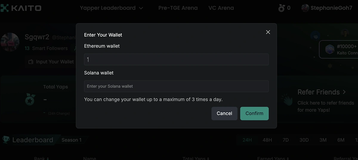Enter Ethereum and Solana wallet