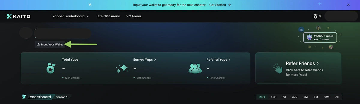 Input wallet on Kaito