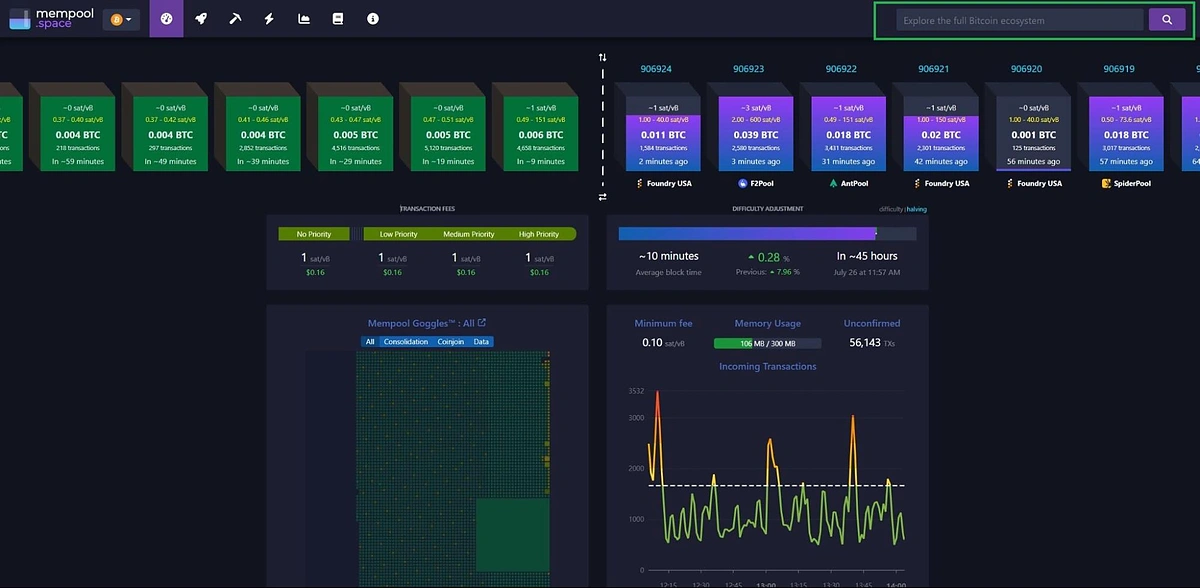 mempool homepage