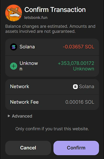 transaction preview letsbonk