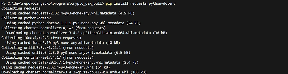 pip install requests python-dotenv matplotlib pandas numpy