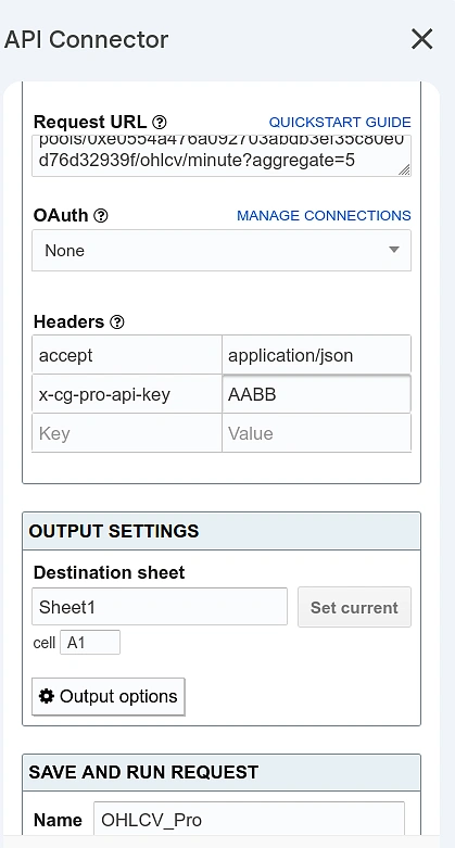 Settings for making a custom request