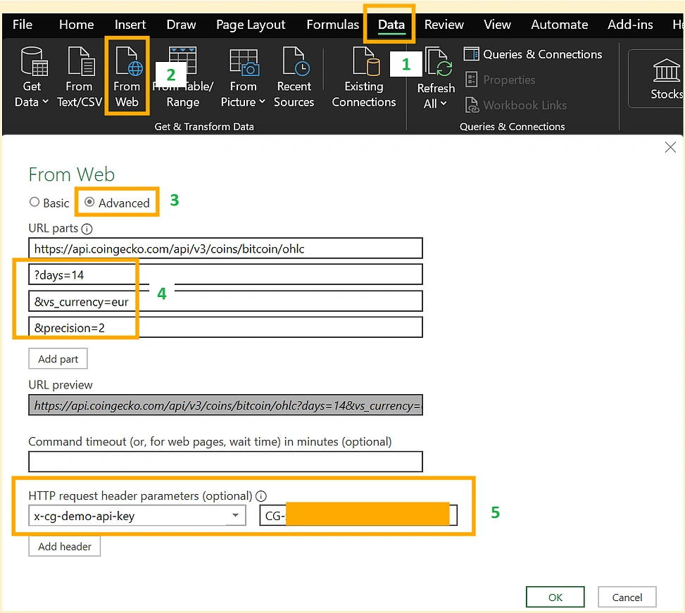 Setting up API request in Excel