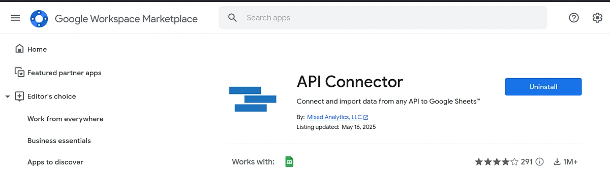 API Connector Google Sheets extension
