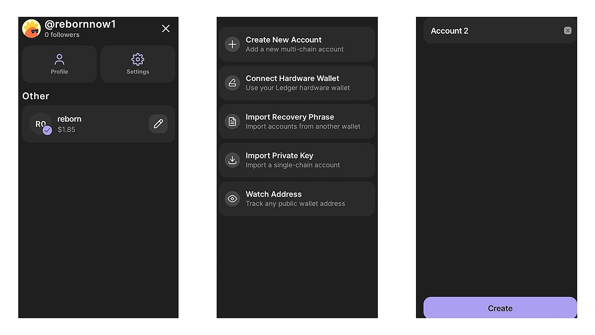 Create new accounts on Phantom Wallet