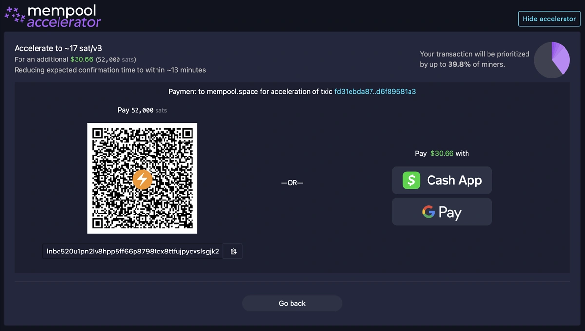 mempool accelerator payment page