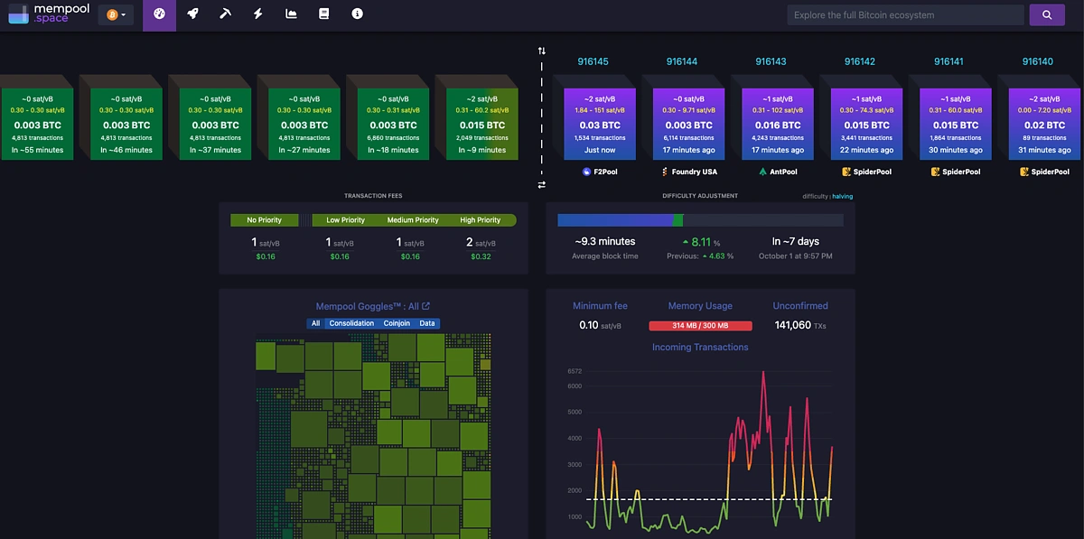 mempool space homepage